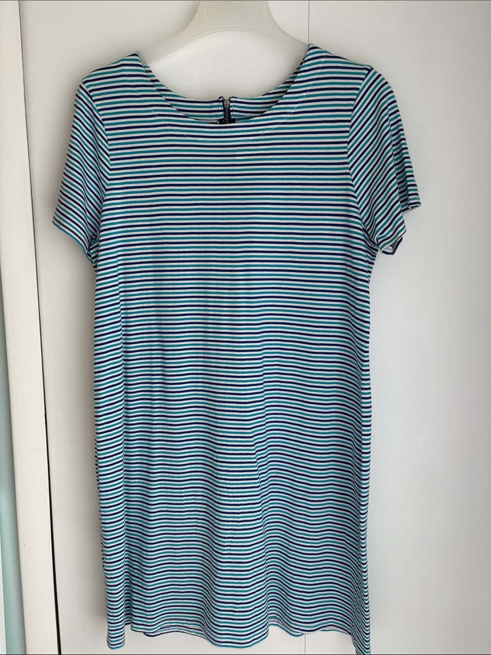 Merona Blue and White Striped Short-Sleeve Shift Dress